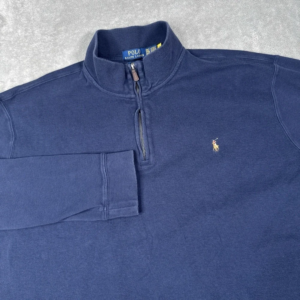 Polo Ralph Lauren Sweater Mens 2XLT XXL Estate Rib Navy Blue 1/4 Zip Pull Over